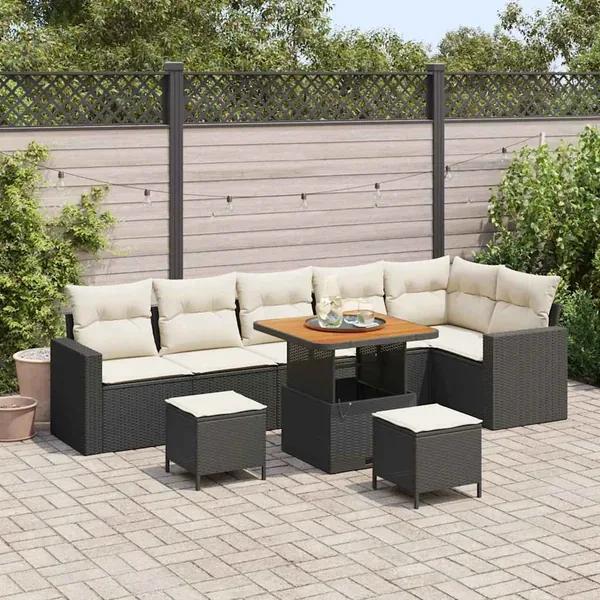 Ensemble de canapé de jardin 11 pcs Noir et Crème polyrotin