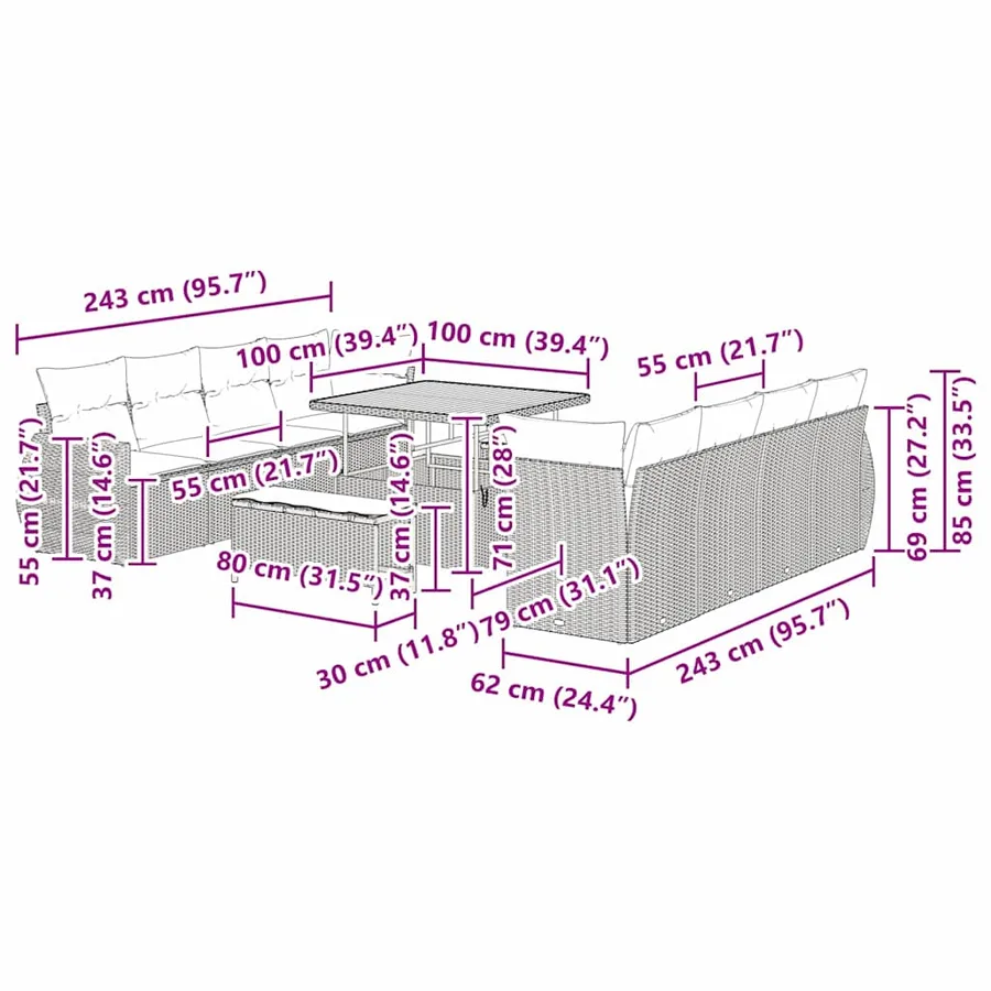 Ensemble de canapé de jardin 11 pcs Beige Poly rotin - 18