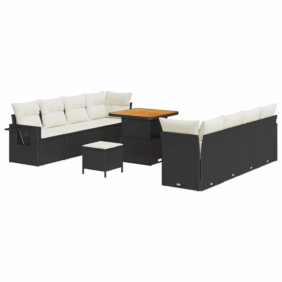 Ensemble de canapé de jardin 11 pcs Noir et Crème polyrotin - 2