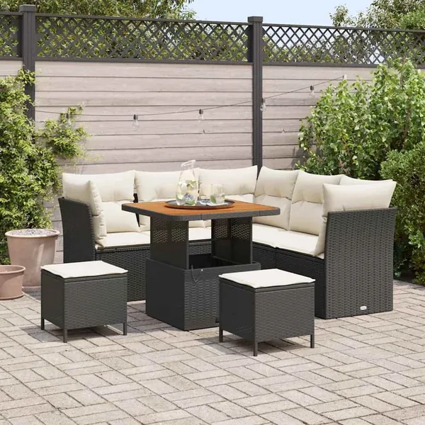 Ensemble de canapé de jardin avec coussin 8 pcs Noir et crème