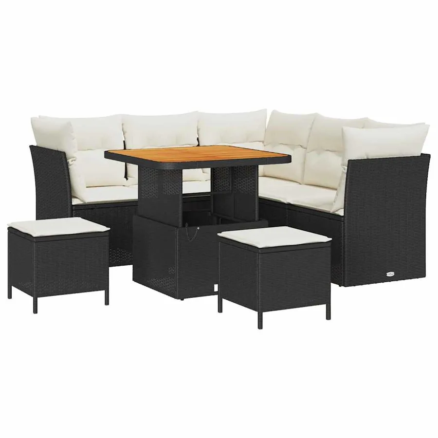 Ensemble de canapé de jardin avec coussin 8 pcs Noir et crème - 2