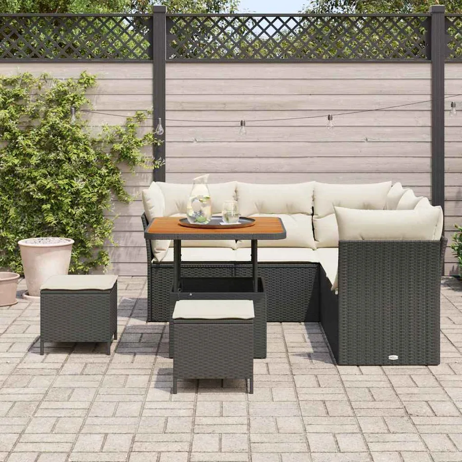 Ensemble de canapé de jardin avec coussin 8 pcs Noir et crème - 3