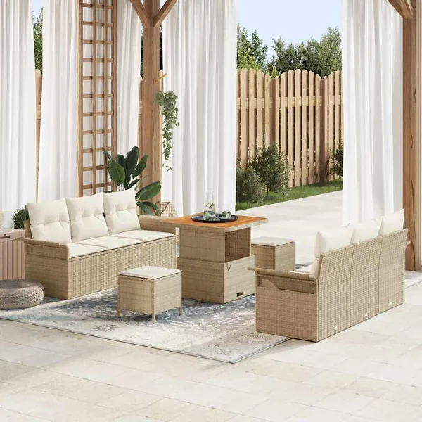 Ensemble de canapé de jardin avec coussin 9 pcs Beige et crème