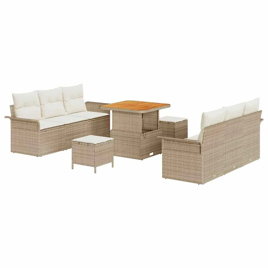 Ensemble de canapé de jardin avec coussin 9 pcs Beige et crème - 2