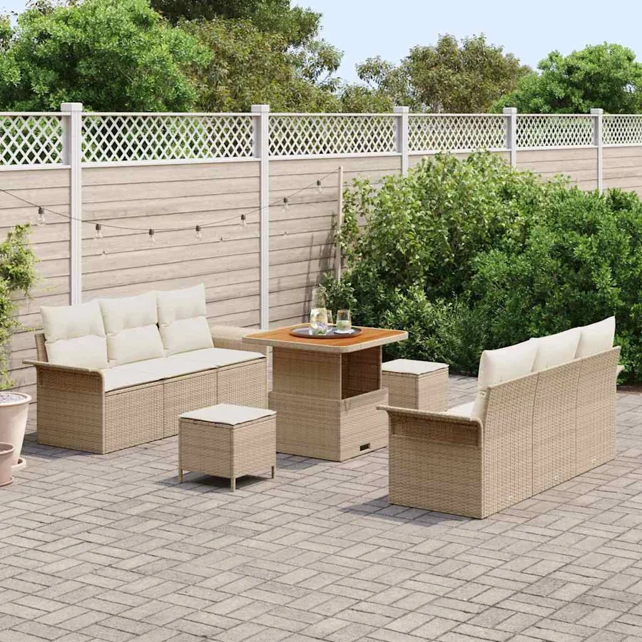 Ensemble de canapé de jardin avec coussin 9 pcs Beige et crème - 3