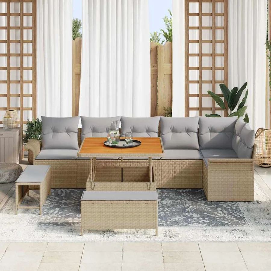 Ensemble de canapé de jardin 9 pcs Beige et Gris clair - 3