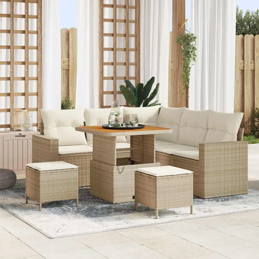 Ensemble de canapé de jardin 9 pcs Beige et crème polyrotin