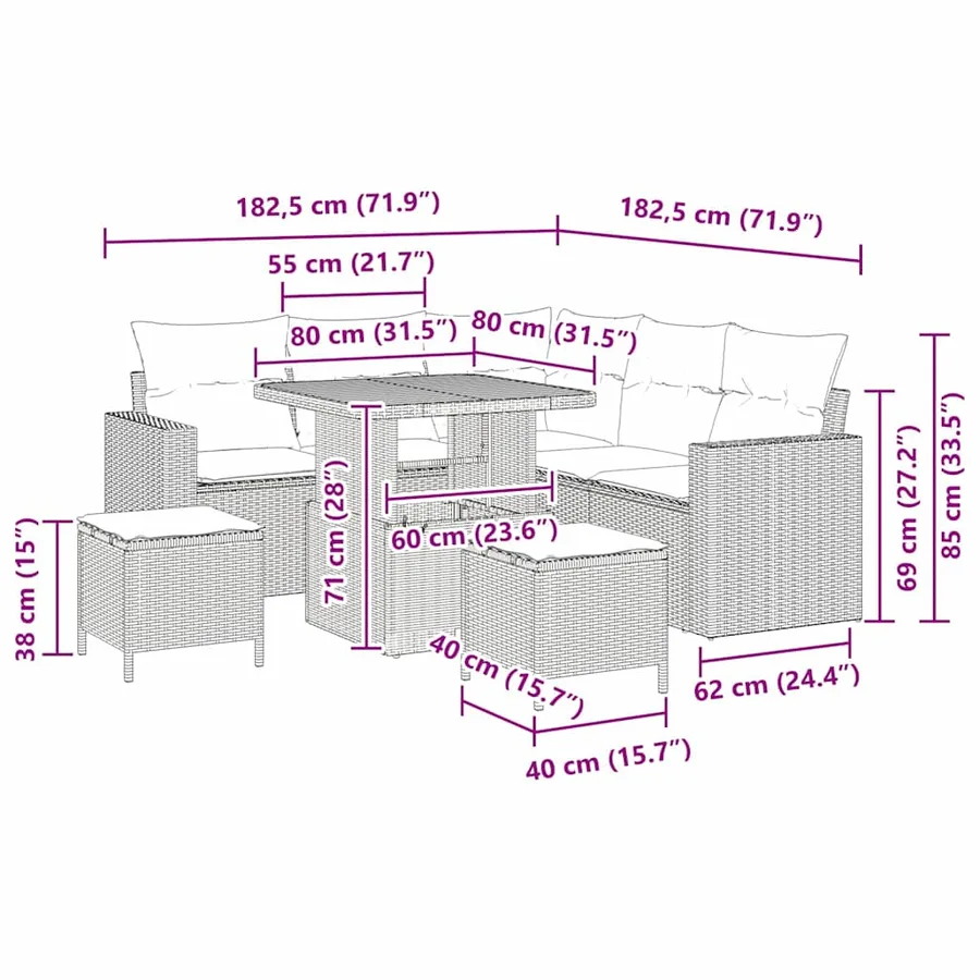 Ensemble de canapé de jardin 9 pcs Beige et crème polyrotin - 14