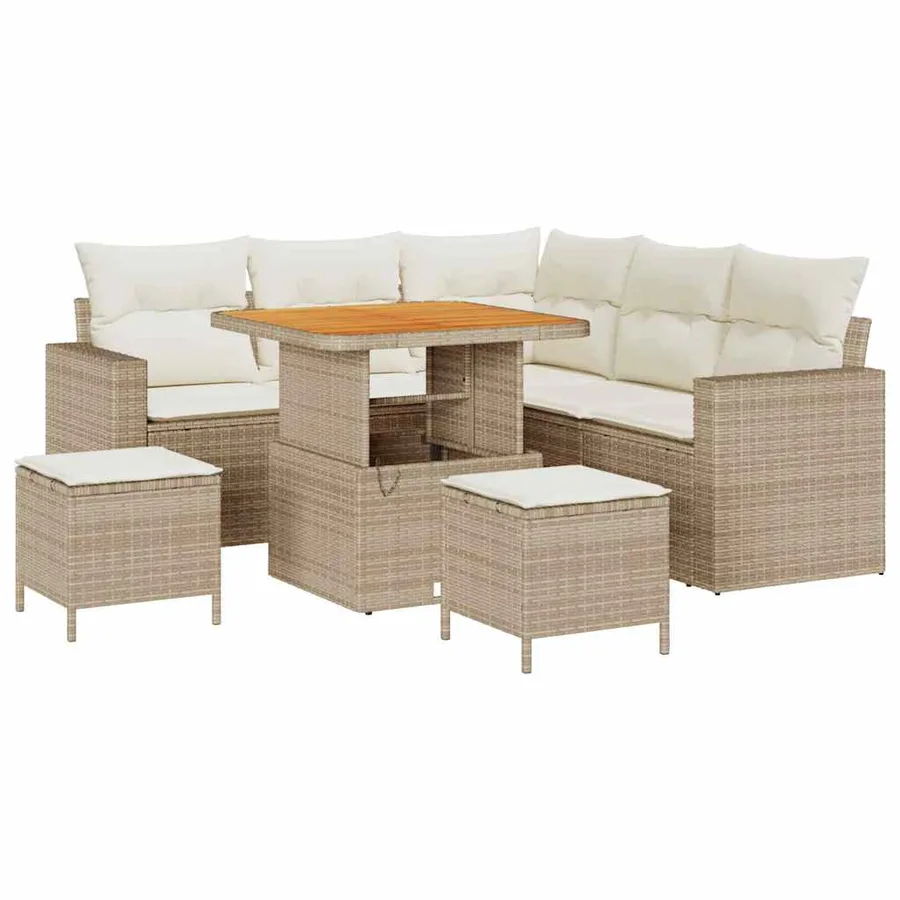 Ensemble de canapé de jardin 9 pcs Beige et crème polyrotin - 2