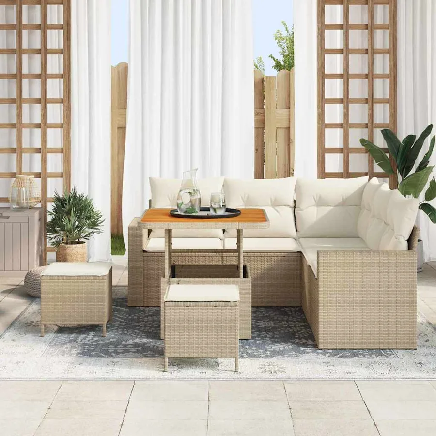Ensemble de canapé de jardin 9 pcs Beige et crème polyrotin - 3