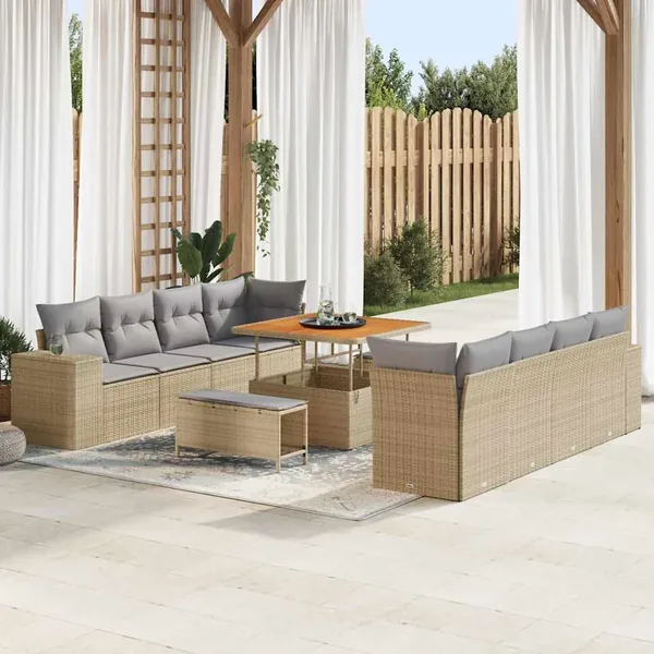 Ensemble de canapé de jardin 11 pcs Beige et Gris clair
