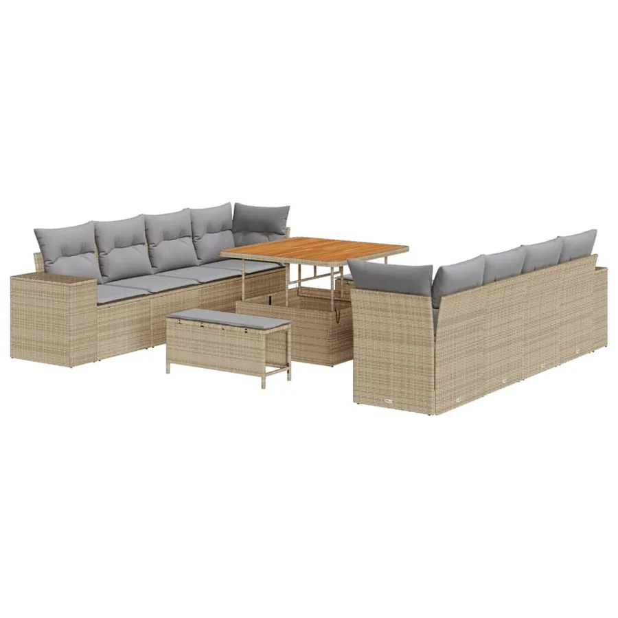 Ensemble de canapé de jardin 11 pcs Beige et Gris clair - 2