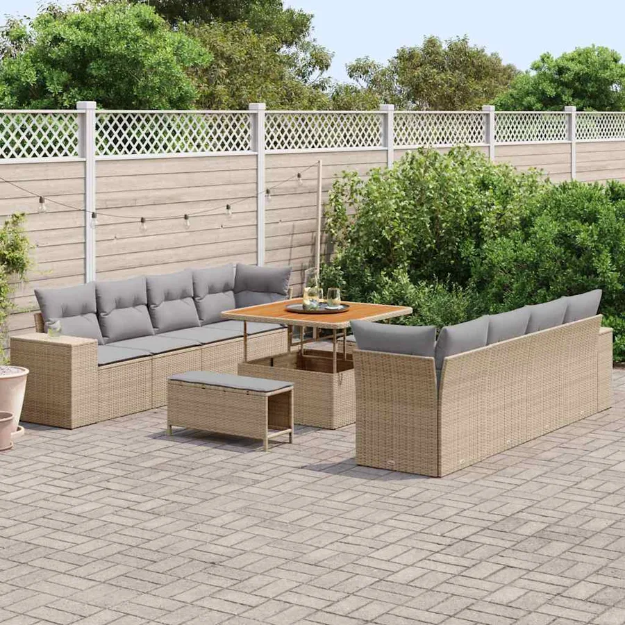 Ensemble de canapé de jardin 11 pcs Beige et Gris clair - 3