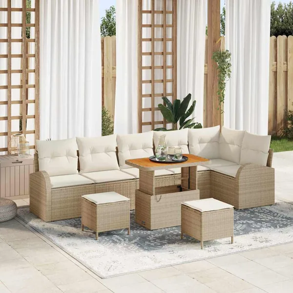 Ensemble de canapé de jardin avec coussin 9 pcs Beige et crème