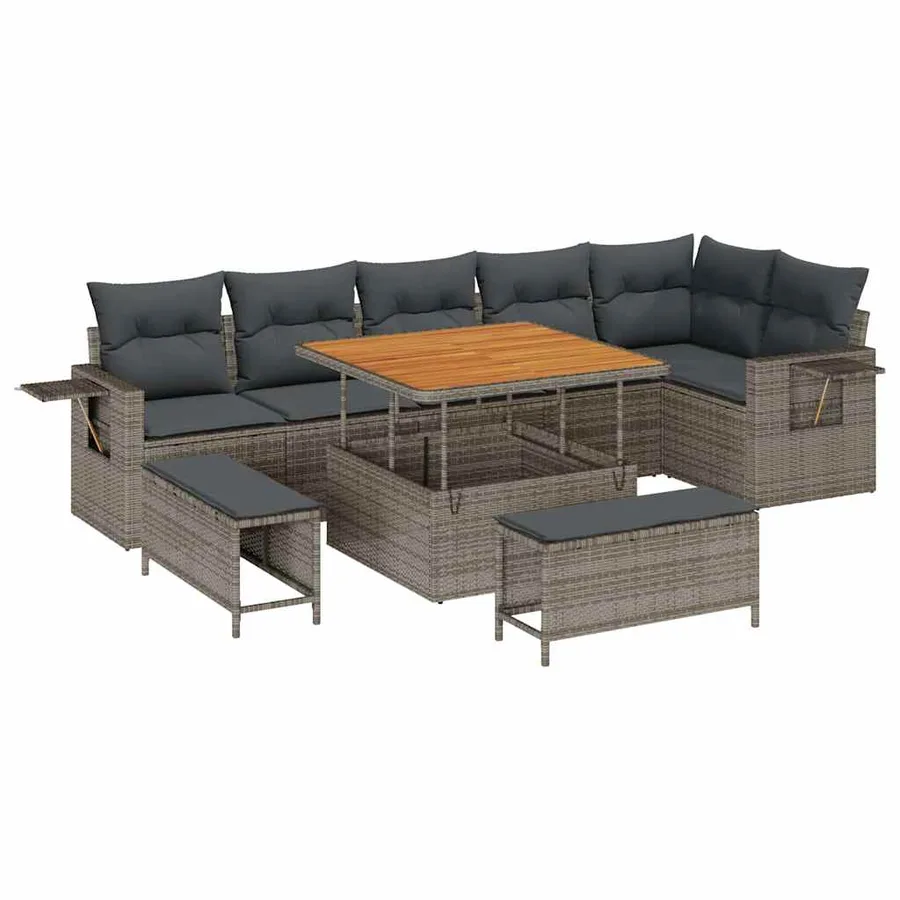 Ensemble de canapé de jardin avec coussin 11 pcs Gris polyrotin - 2