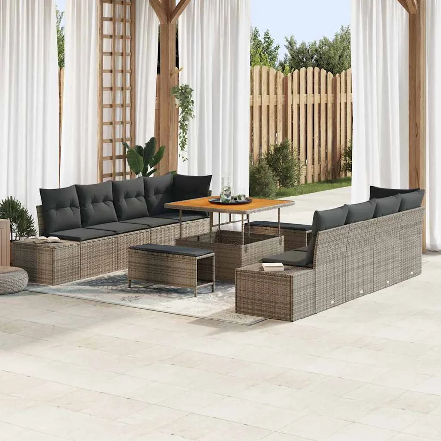 Ensemble de canapé de jardin 11 pcs Gris Poly rotin