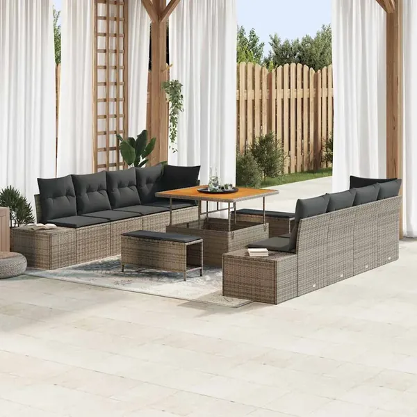 Ensemble de canapé de jardin 11 pcs Gris Poly rotin