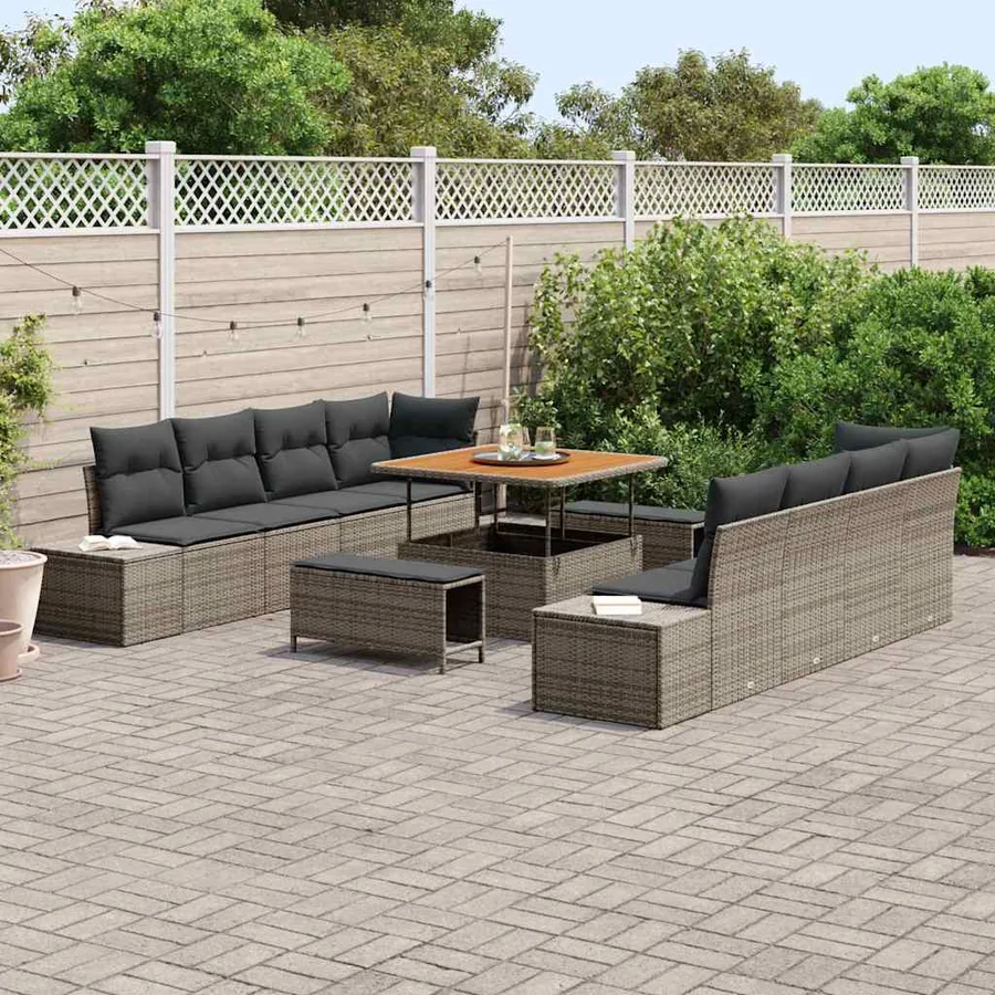 Ensemble de canapé de jardin 11 pcs Gris Poly rotin - 3