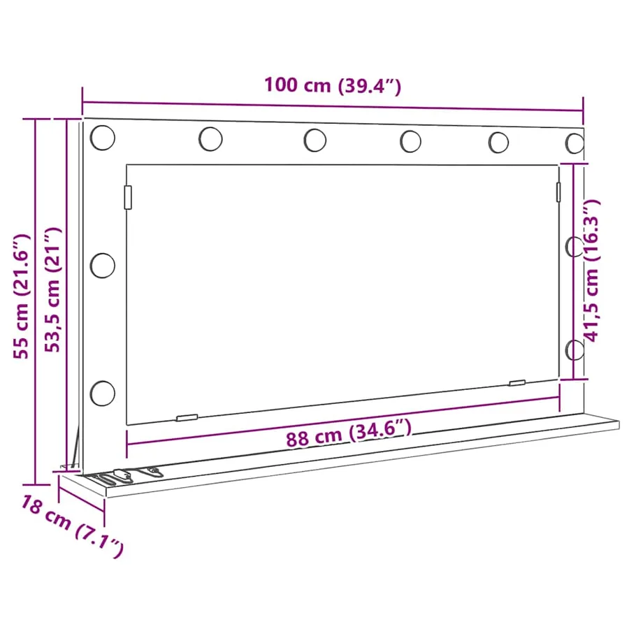 Miroir de vanité Rectangulaire Chêne Sonoma 100 x 55 x 18 cm - 11