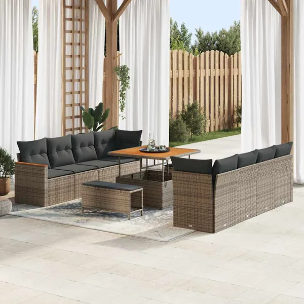 Ensemble de canapé de jardin avec coussin 12 pcs Gris polyrotin