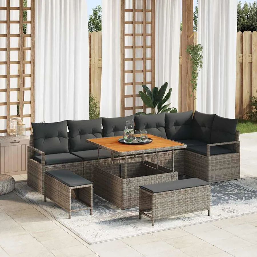 Ensemble de canapé de jardin avec coussin 9 pcs Gris