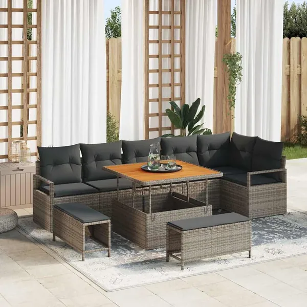 Ensemble de canapé de jardin avec coussin 9 pcs Gris