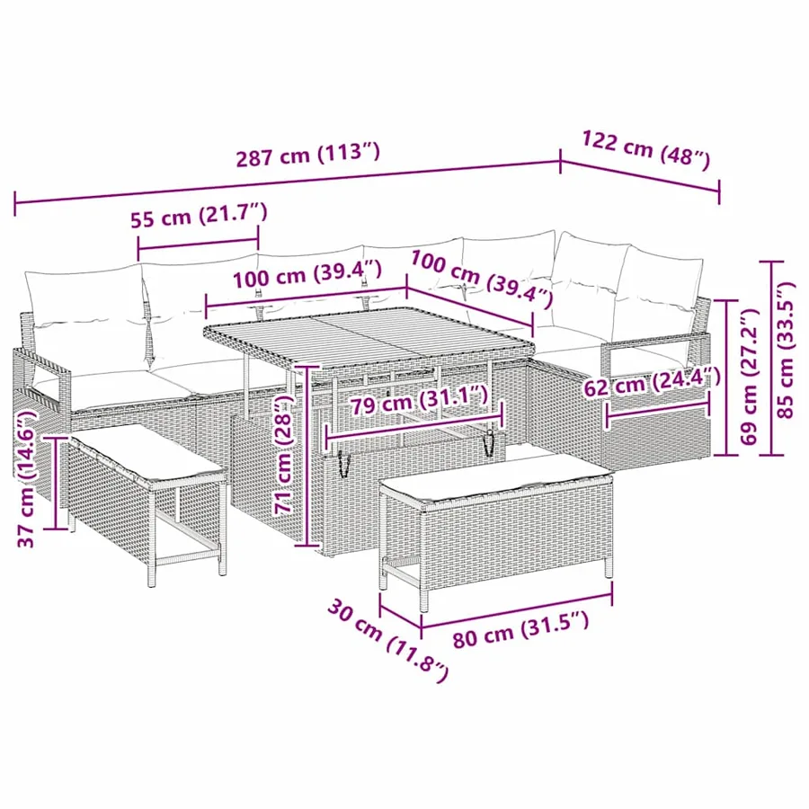 Ensemble de canapé de jardin avec coussin 9 pcs Gris - 18