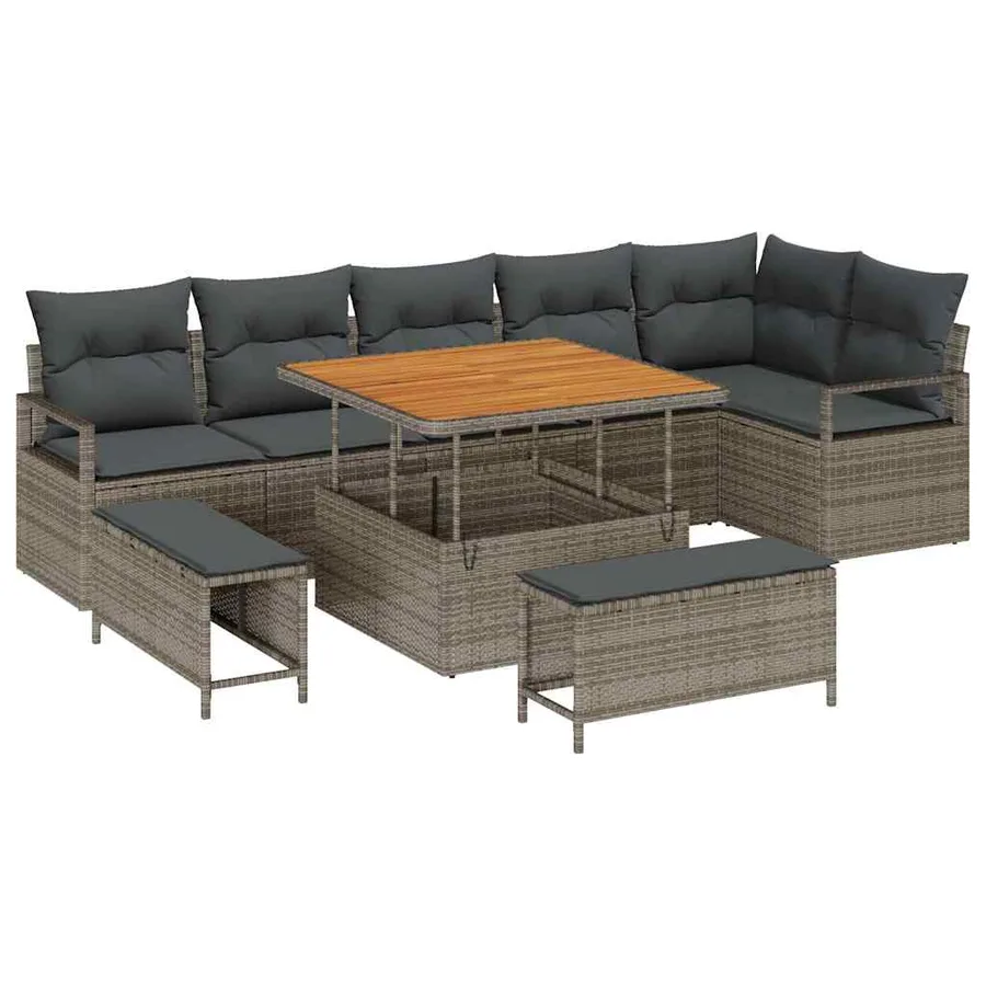 Ensemble de canapé de jardin avec coussin 9 pcs Gris - 2