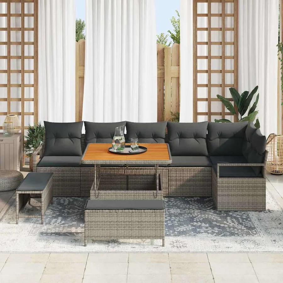 Ensemble de canapé de jardin avec coussin 9 pcs Gris - 3