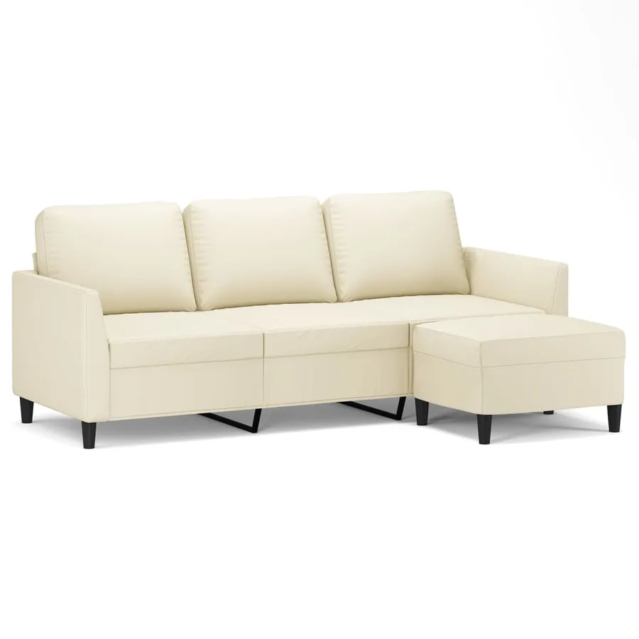 Canapé à 3 places avec repose-pieds Crème 180 cm Similicuir - 2