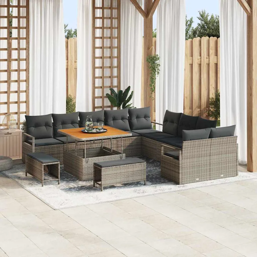 Ensemble de canapé de jardin avec coussin 13 pcs Gris polyrotin