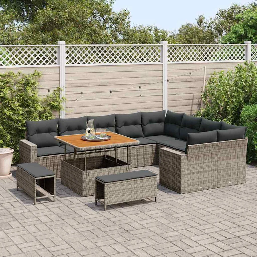 Ensemble de canapé de jardin 12 pcs Gris polyrotin - 3