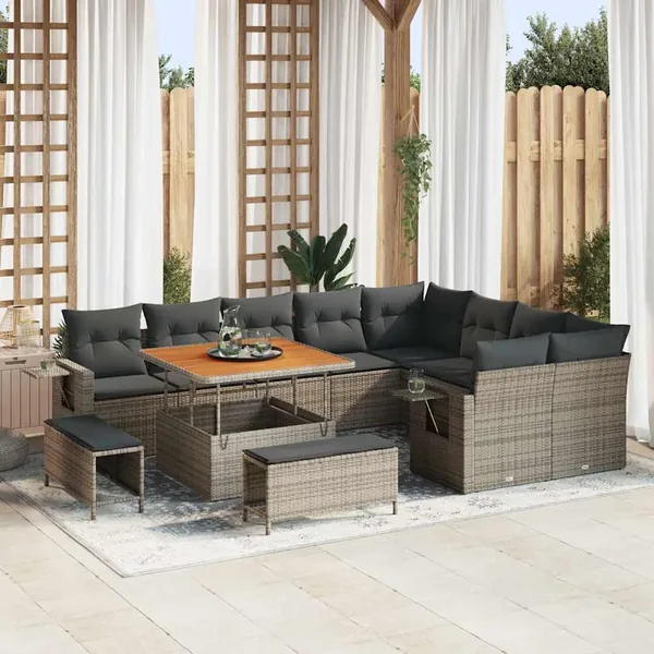 Ensemble de canapé de jardin 12 pcs Gris polyrotin