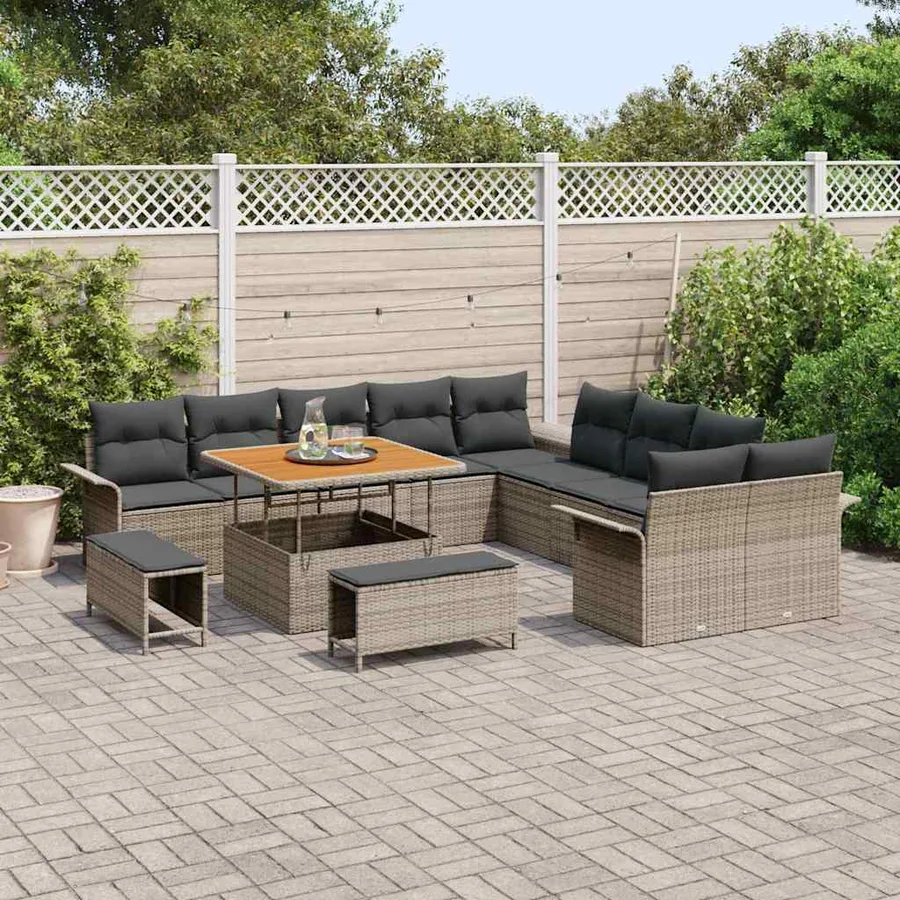 Ensemble de canapé de jardin avec coussin 13 pcs Gris - 3