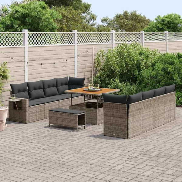 Ensemble de canapé de jardin avec coussin 11 pcs Gris polyrotin