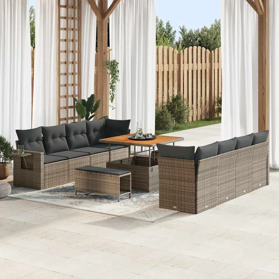 Ensemble de canapé de jardin avec coussin 11 pcs Gris polyrotin - 3