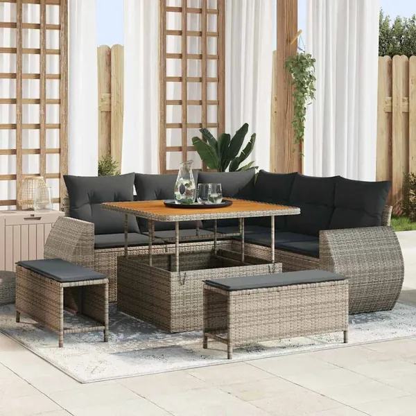 Ensemble de canapé de jardin avec coussin 8 pcs Gris polyrotin