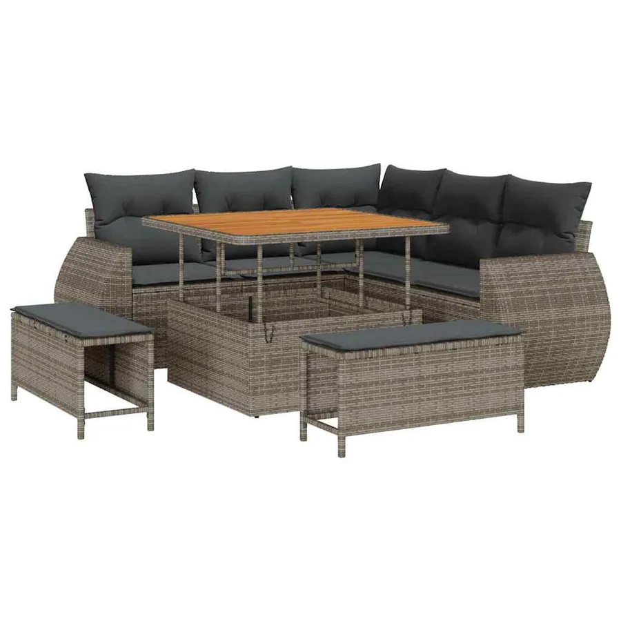 Ensemble de canapé de jardin avec coussin 8 pcs Gris polyrotin - 2