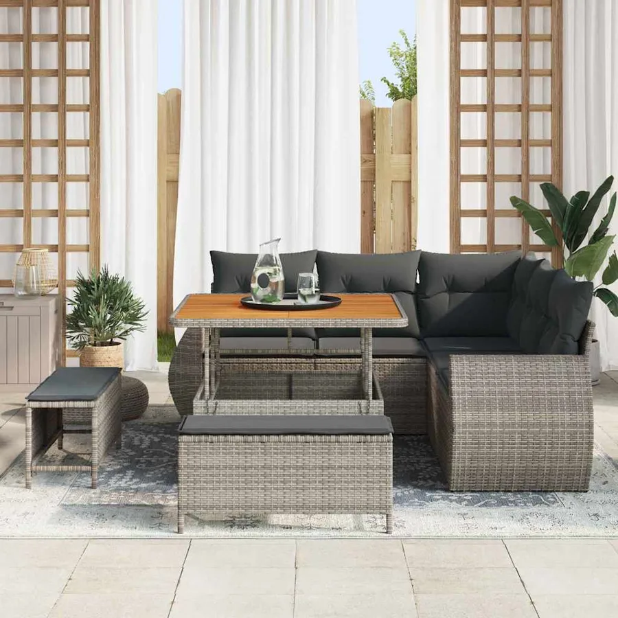 Ensemble de canapé de jardin avec coussin 8 pcs Gris polyrotin - 3