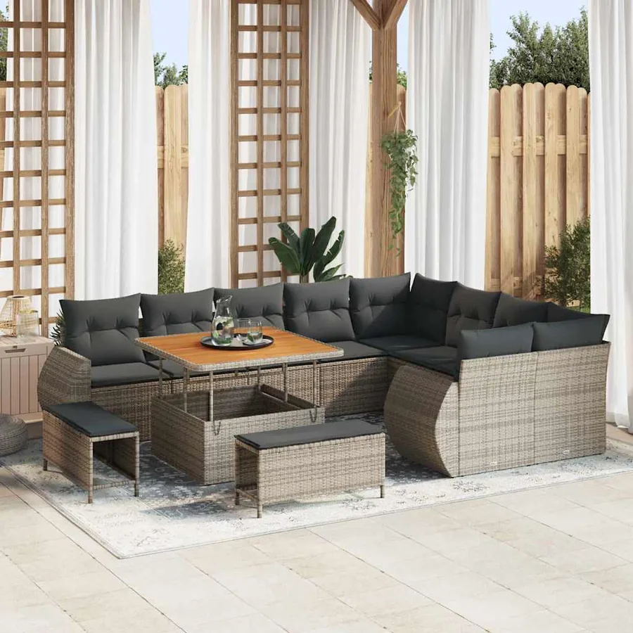 Ensemble de canapé de jardin avec coussin 12 pcs Gris