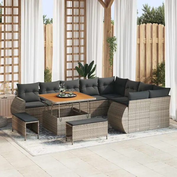 Ensemble de canapé de jardin avec coussin 12 pcs Gris