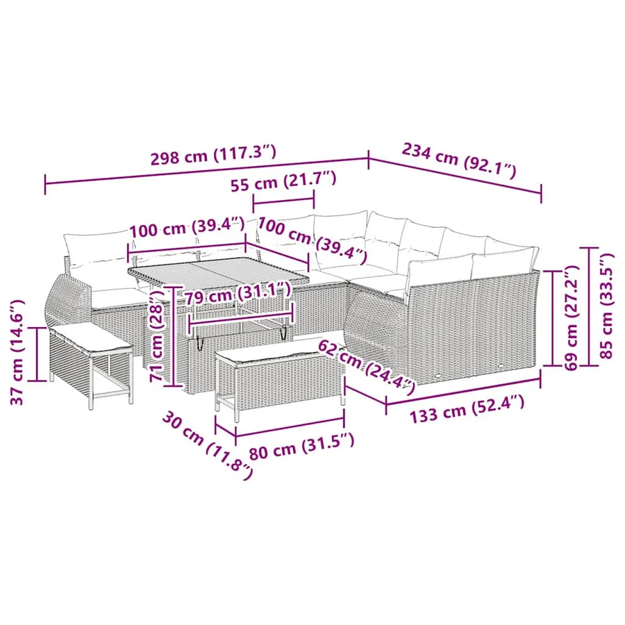 Ensemble de canapé de jardin avec coussin 12 pcs Gris - 18