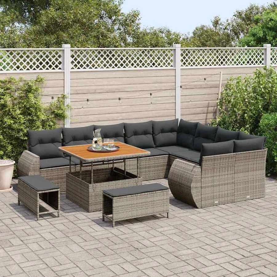 Ensemble de canapé de jardin avec coussin 12 pcs Gris - 3