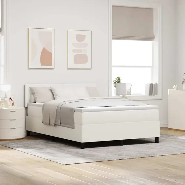 Lit à ressorts avec tête de lit Crème et Blanc 140 x 190 cm