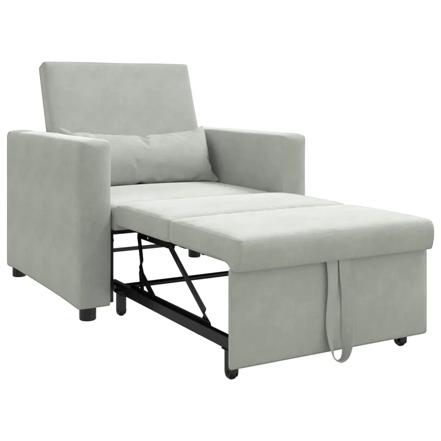 Canapé-lit escamotable simple avec des roues Gris clair Velours - 2