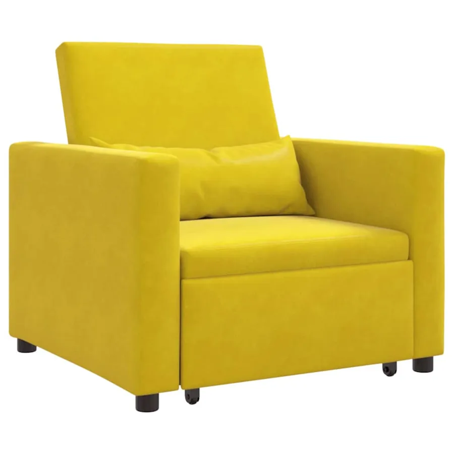 Canapé-lit escamotable simple avec des roues Jaune Velours - 2