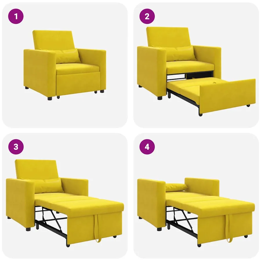 Canapé-lit escamotable simple avec des roues Jaune Velours - 9