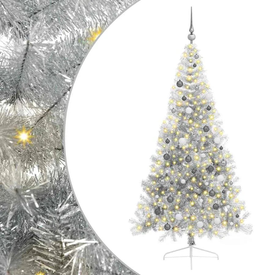 Sapin de Noël artificiel pré-éclairé Argent 210 cm PET - 2