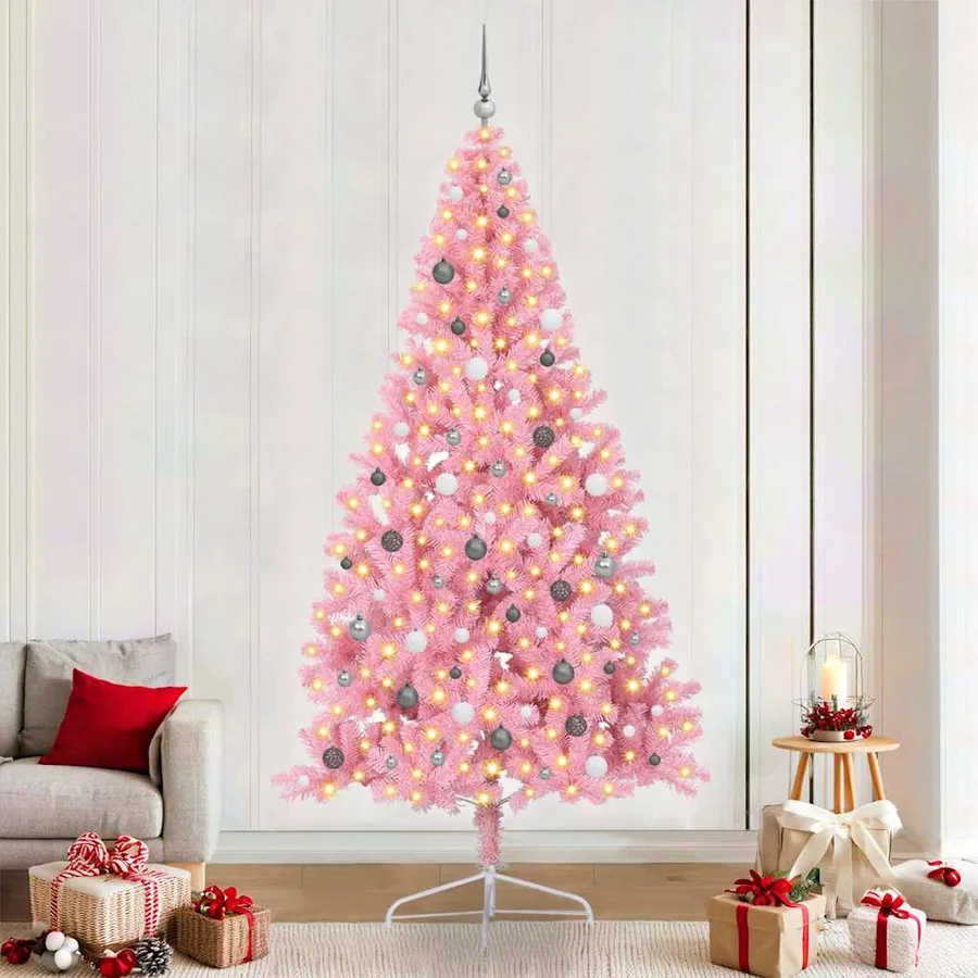 Sapin de Noël artificiel pré-éclairé Rose 240 cm PVC