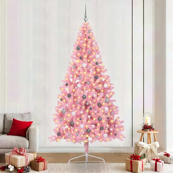 Sapin de Noël artificiel pré-éclairé Rose 240 cm PVC